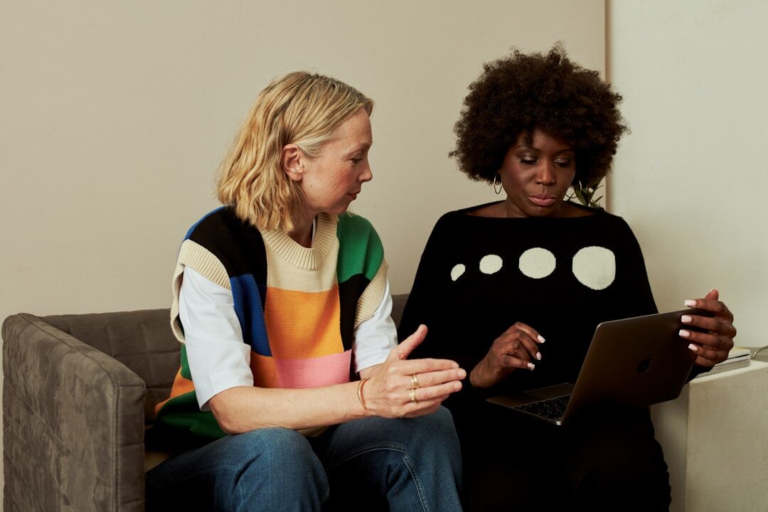 woman explaining concept to colleague